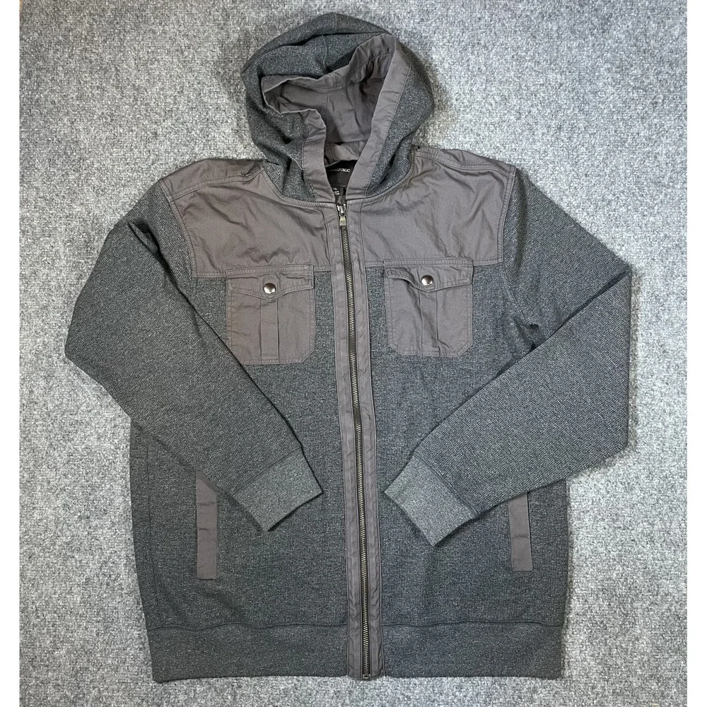 Banana Republic Full-Zip Hoodie Mens XLarge Gray Patch Pockets Mixed Fabrics